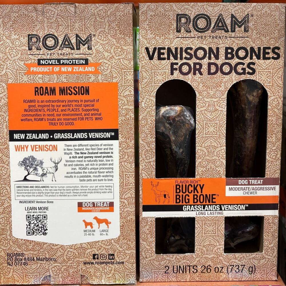 2 Roam Venison Bone Dog Chew 26oz